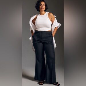 The Naomi Linen Blend Wide-Leg Flare Pants by Maeve Crisp Black Women's Size 14